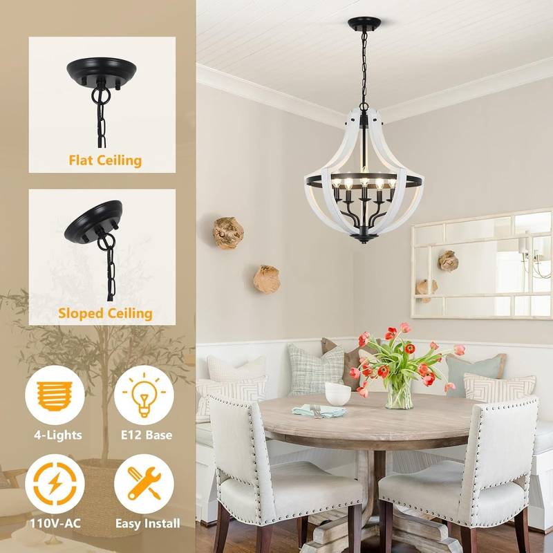 Charming White Wood Chandelier Lights