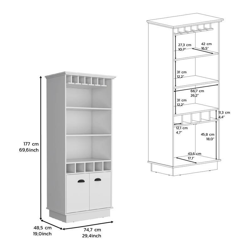 Chic White Bar Cabinet with Wine Rack & Storage Shelves