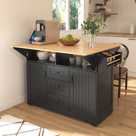 Versatile Kitchen Island Cart with Drop Leaves and Power Outlet