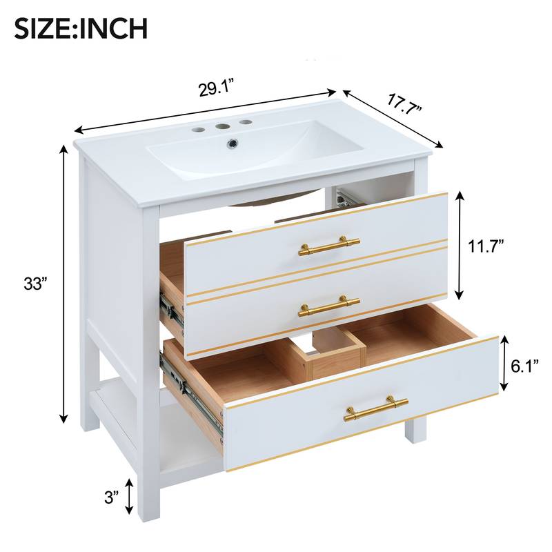 Navy Bliss Bathroom Vanity with Open Storage & Two Drawers