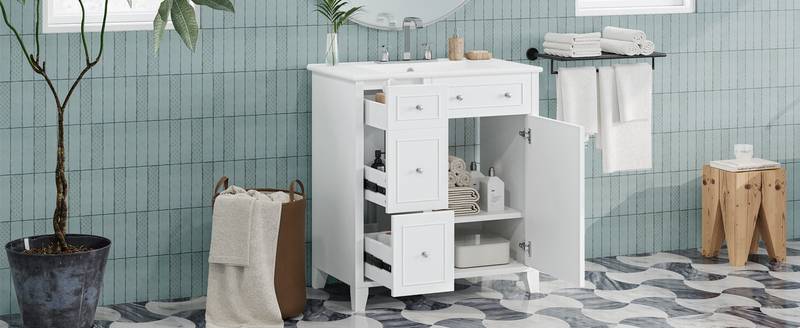 Chic Bathroom Vanity with Ceramic Sink & Smart Storage