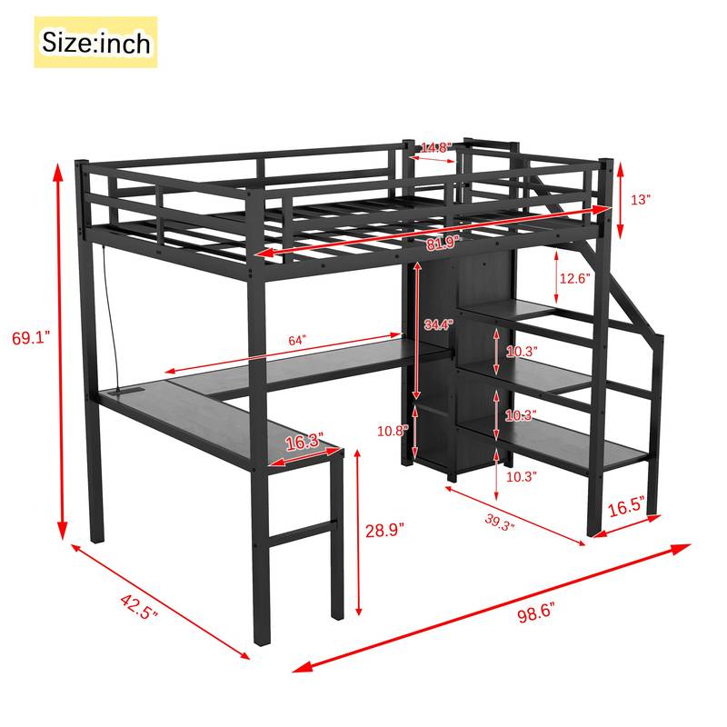 Lofted Adventure Bed with Desk and USB - Perfect for Kids and Teens!
