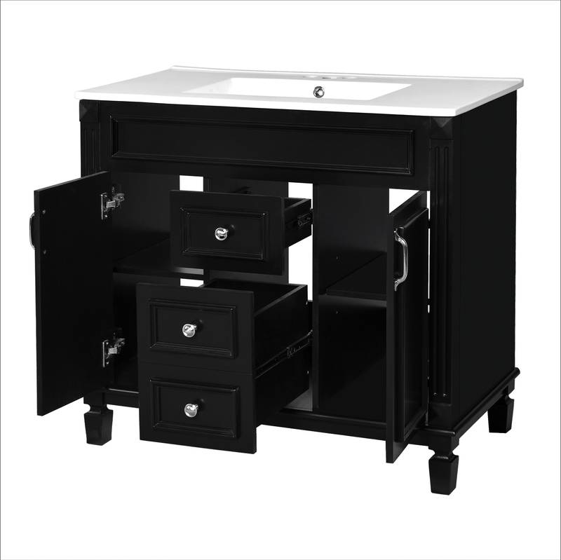 Sleek Black Bathroom Vanity with Mirror & Soft-Close Storage