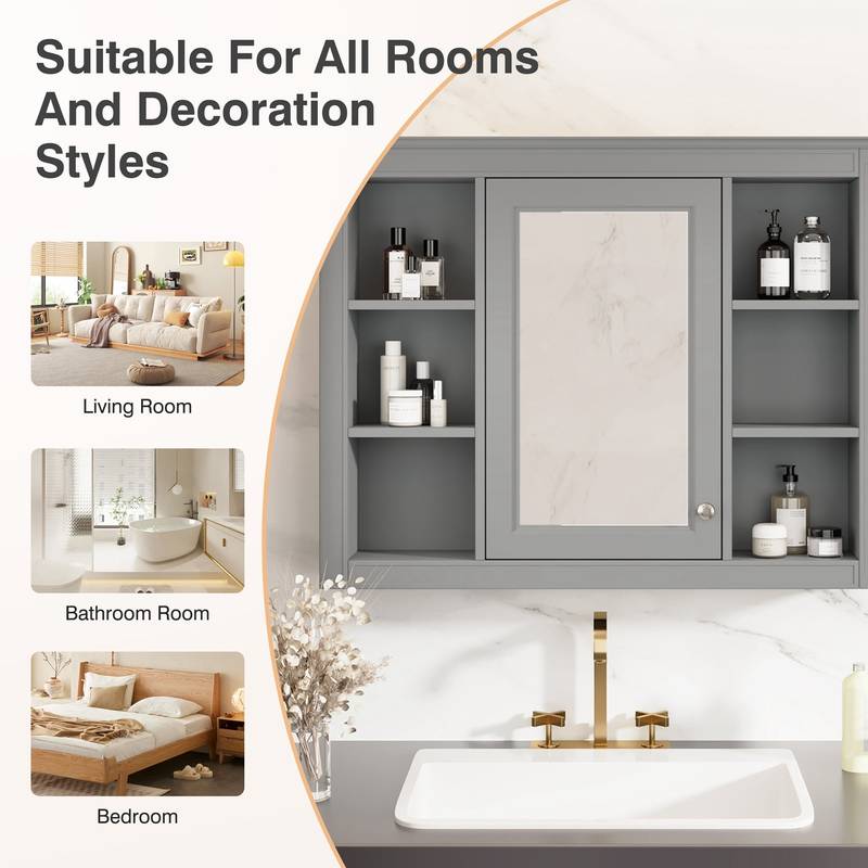 Sleek Wall-Mounted Mirror Cabinet with Open Shelves