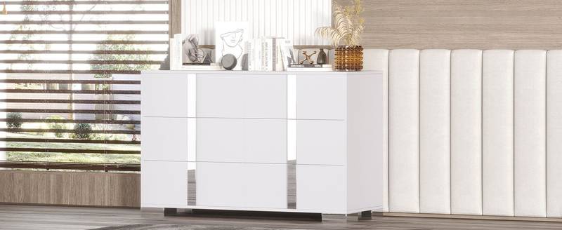 Chic White Mirror Dresser with Metal Handles