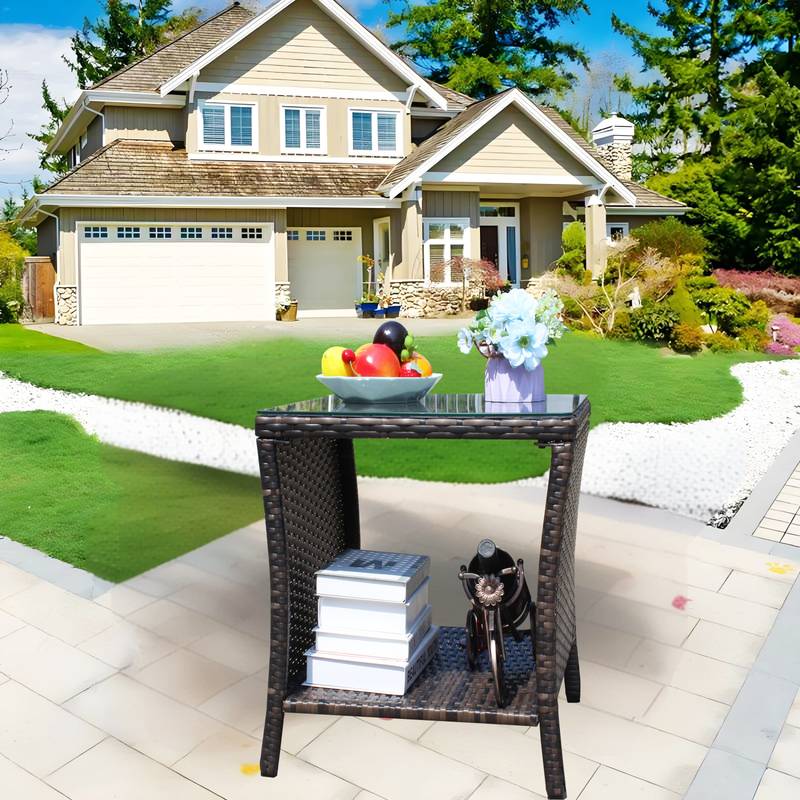 Chic Glass-Top Patio Coffee Table