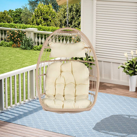 Cozy Khaki Rattan Egg Swing Chair