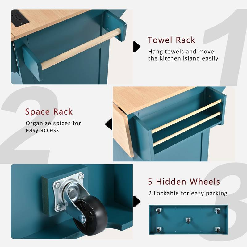 Versatile Rolling Kitchen Island with Drop Leaves and Power Outlet