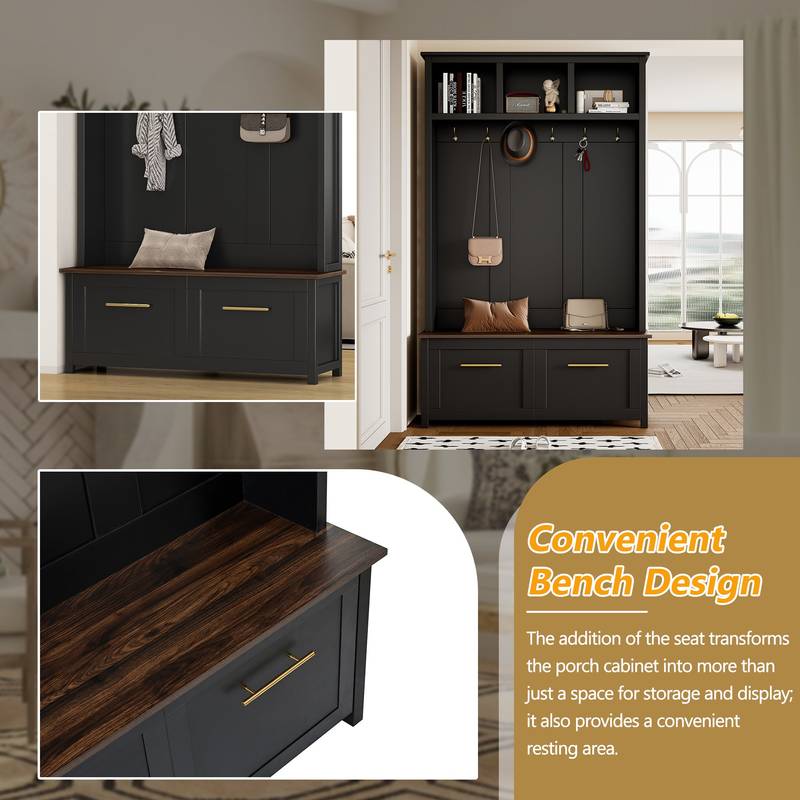 Chic Entryway Organizer with Stylish Hooks and Storage Bench