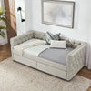 Beige Button-Tufted Twin Daybed with Storage Drawers