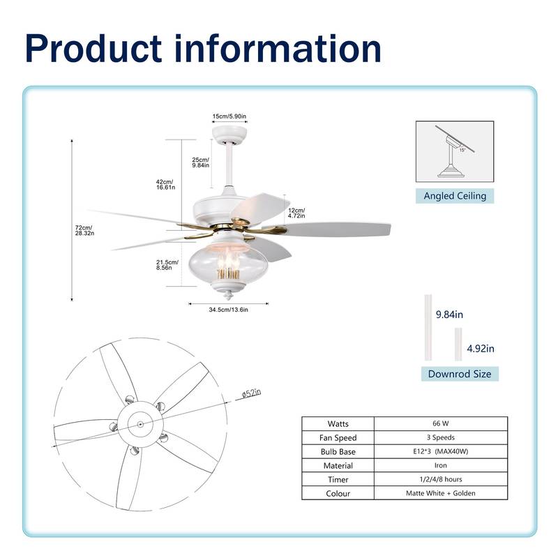Breezy White Ceiling Fan with Remote