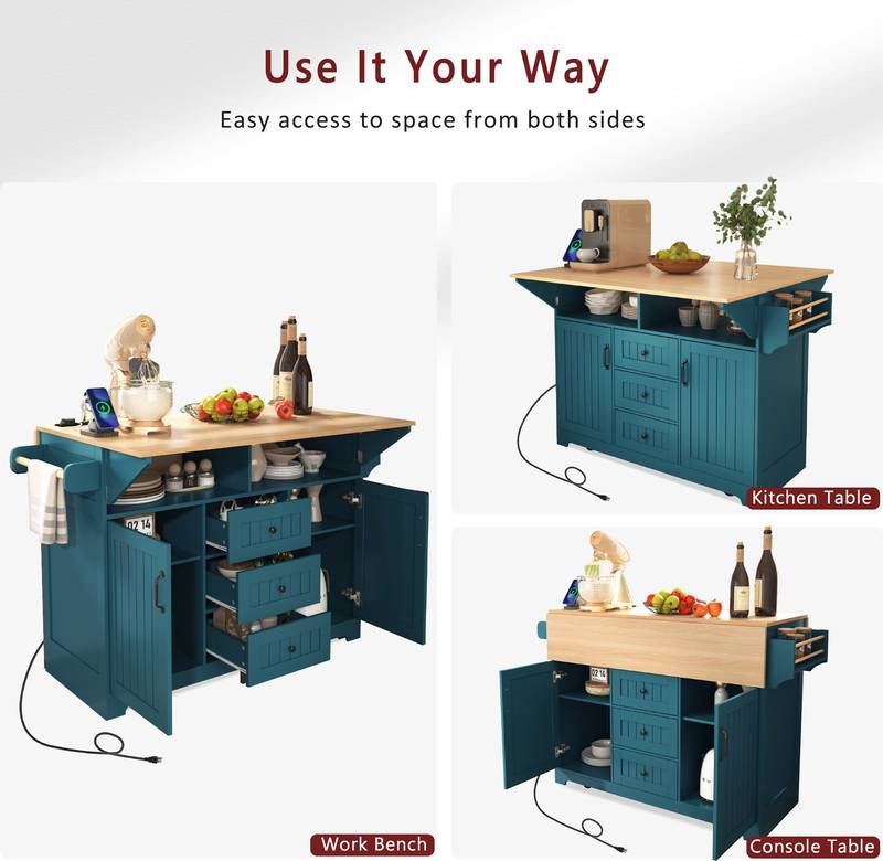 Versatile Rolling Kitchen Island with Drop Leaves and Power Outlet