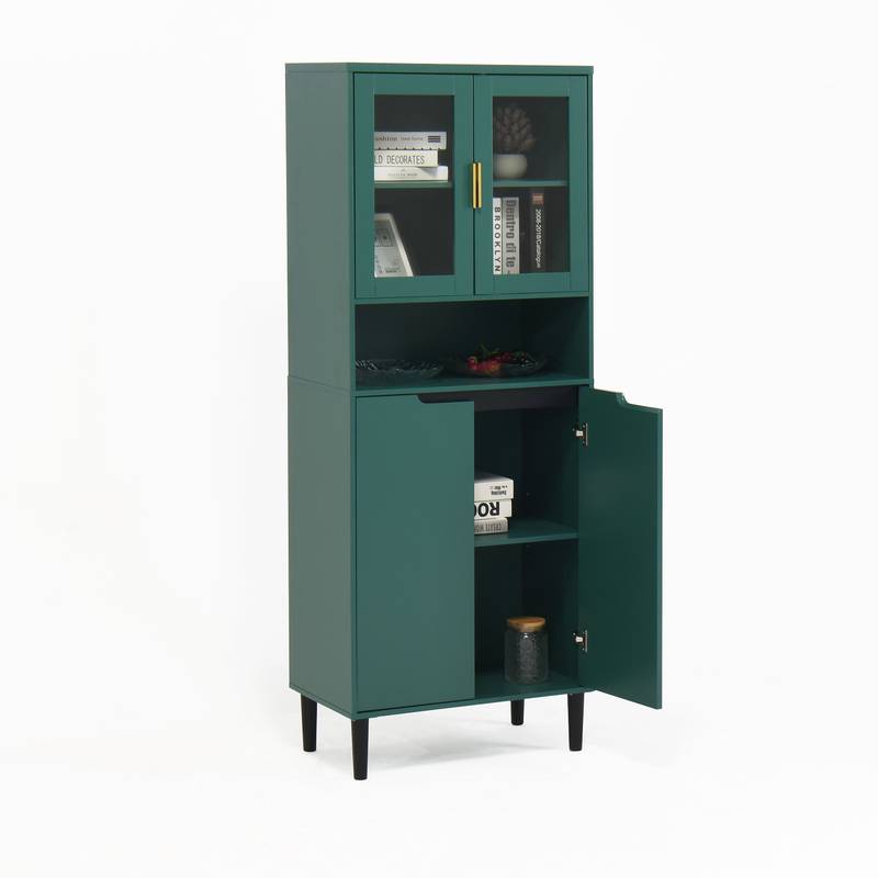 Stylish Green Glass Door Bookcase - Versatile Storage for Any Room