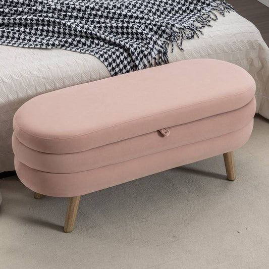 Chic Velvet Storage Bench in Light Pink