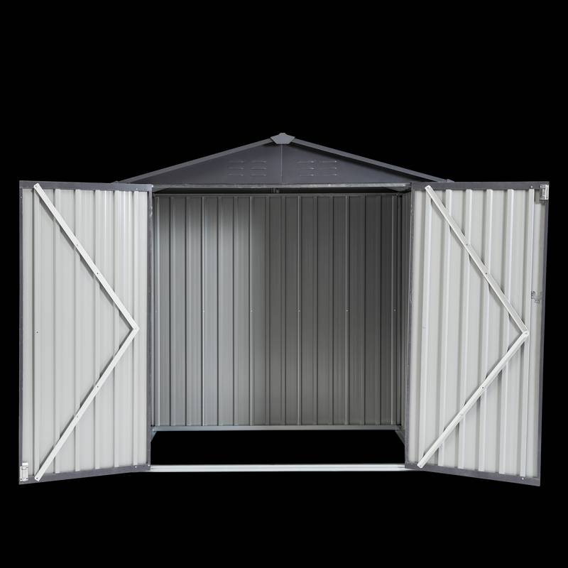 Stylish Gray and White Garden Shed for Outdoor Tool Storage