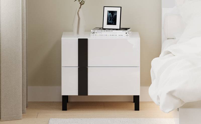 Sleek White LED Bedroom Set with Floating Bed & Nightstands