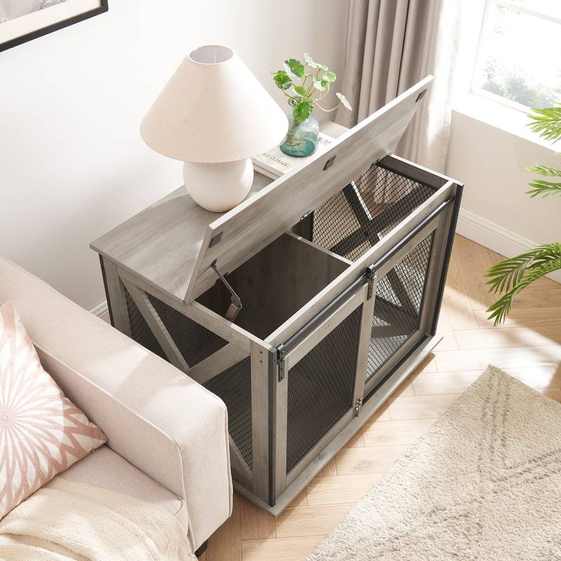 Rustic Dog Crate Table with Barn Door