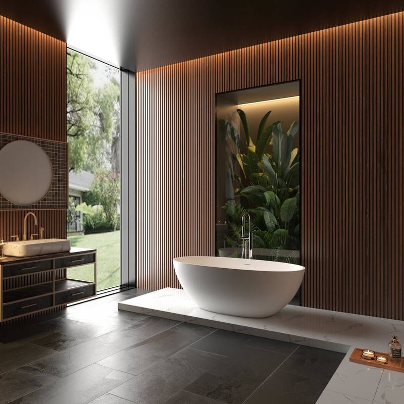 Luxury Soaking Stone Bathtub - Elegant Matte White Design