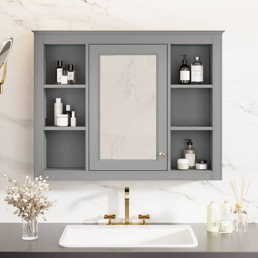 Sleek Wall-Mounted Mirror Cabinet with Open Shelves