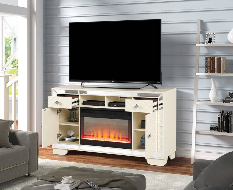 Cozy Beige TV Stand with Electric Fireplace