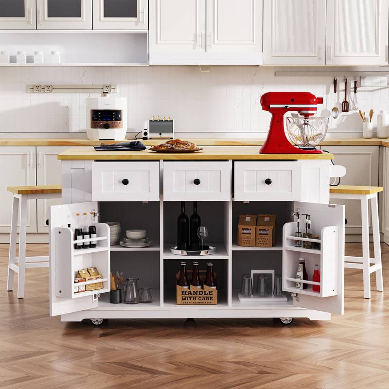 Cozy Kitchen Island with Bar Stools & Storage