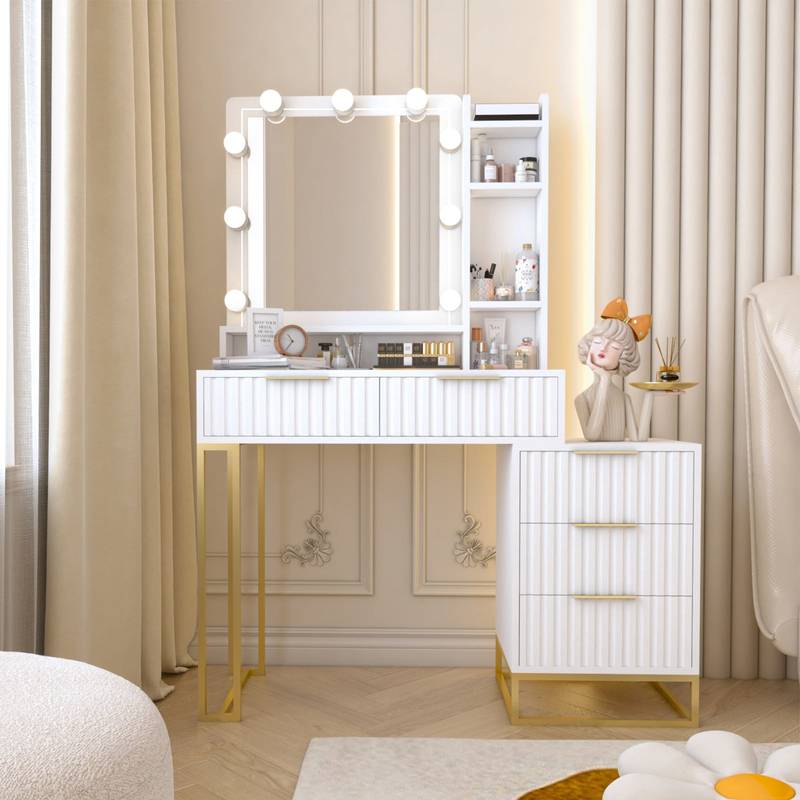 Glam Glow Vanity Table with Lights and Storage