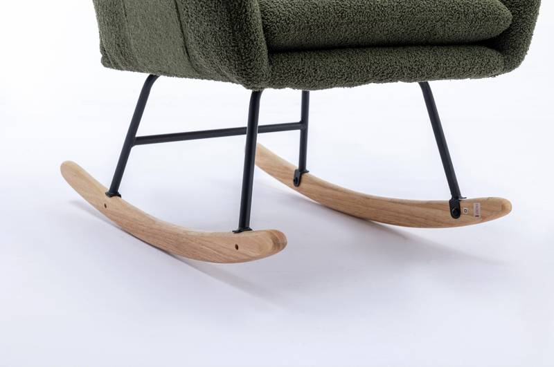 Cozy Rocking Chair with Pocket - Soft Teddy Fabric Glider in Dark Green