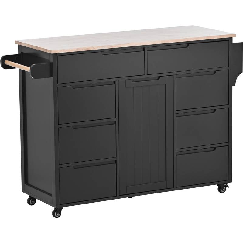 Versatile Kitchen Cart with Rubber Wood Top and Smart Storage
