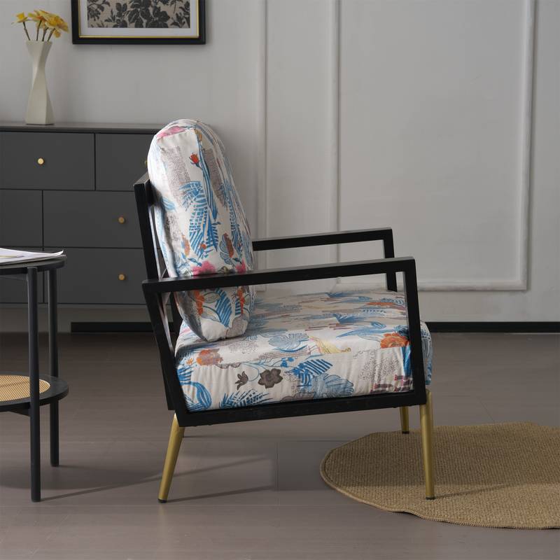 Chic Retro Floral Velvet Armchair with Gold Accents