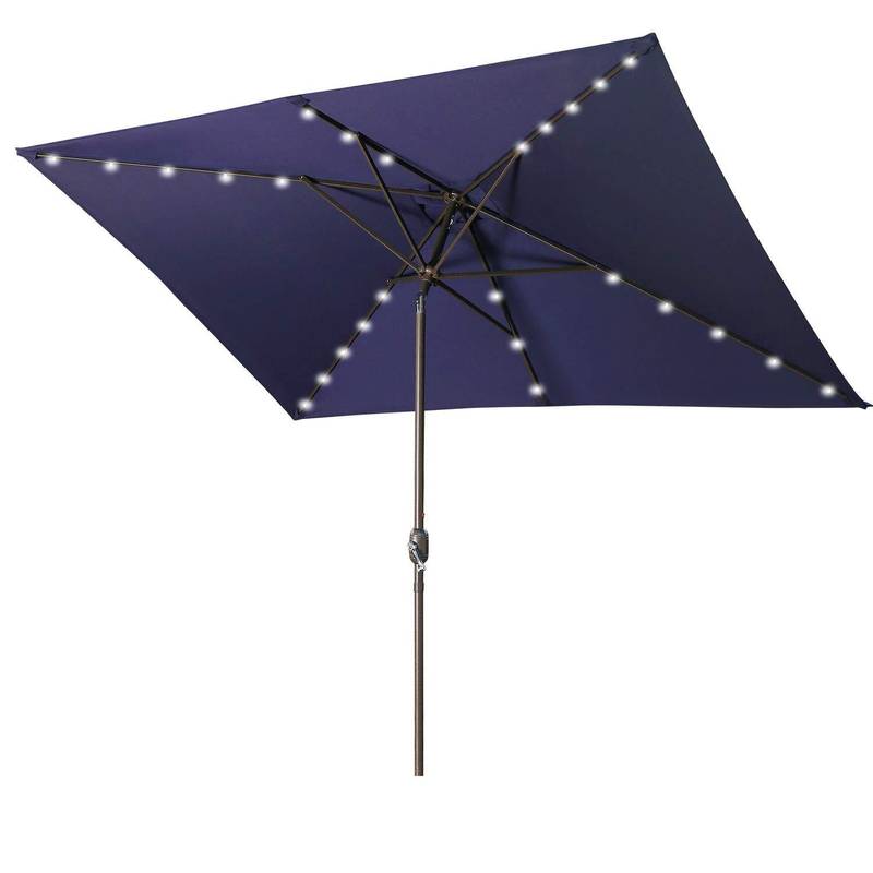 Navy Blue Solar Patio Umbrella with LED Lights