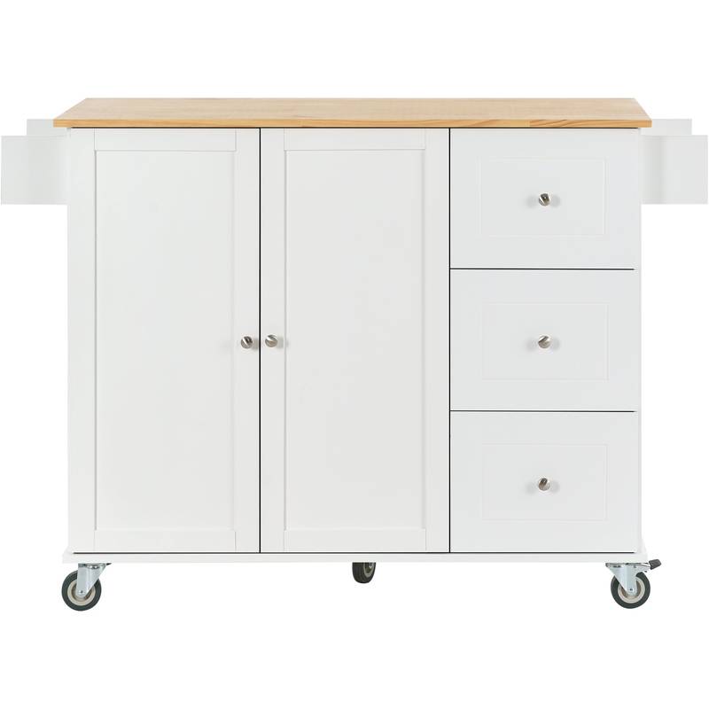 Charming Rolling Kitchen Island with Wood Top & Convenient Storage