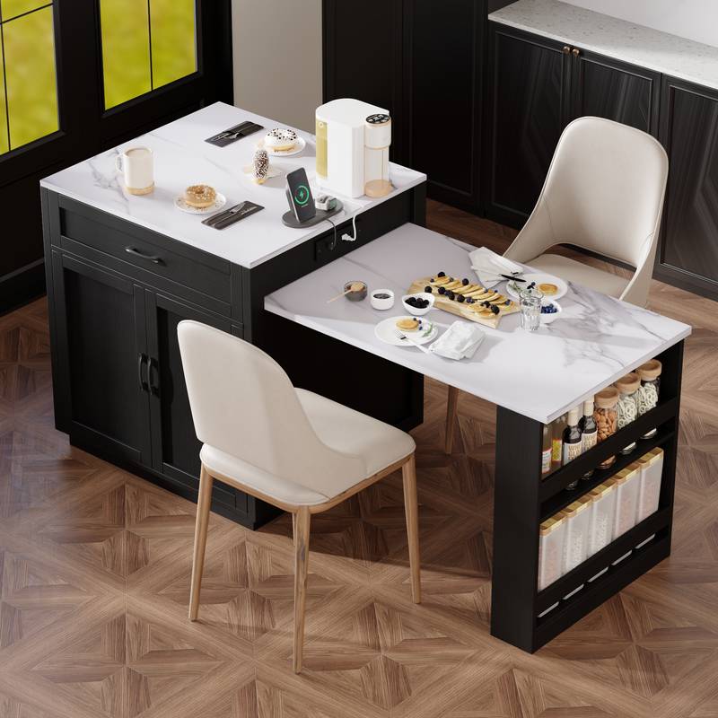 Stylish Expandable Kitchen Island with Storage and Power Outlet