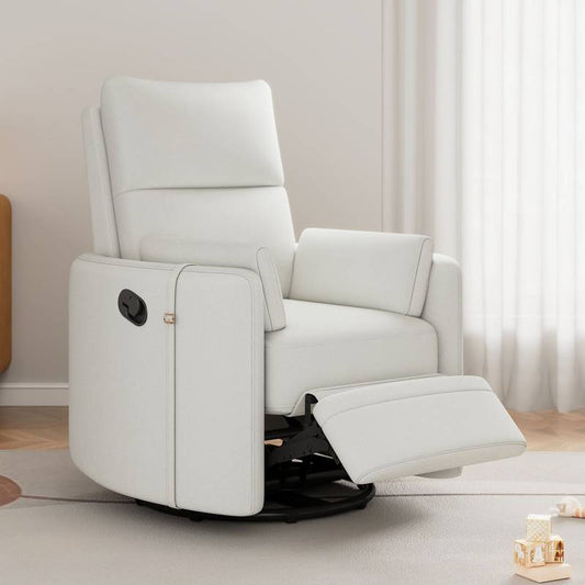 Cozy Beige Swivel Rocker Recliner with Pillows