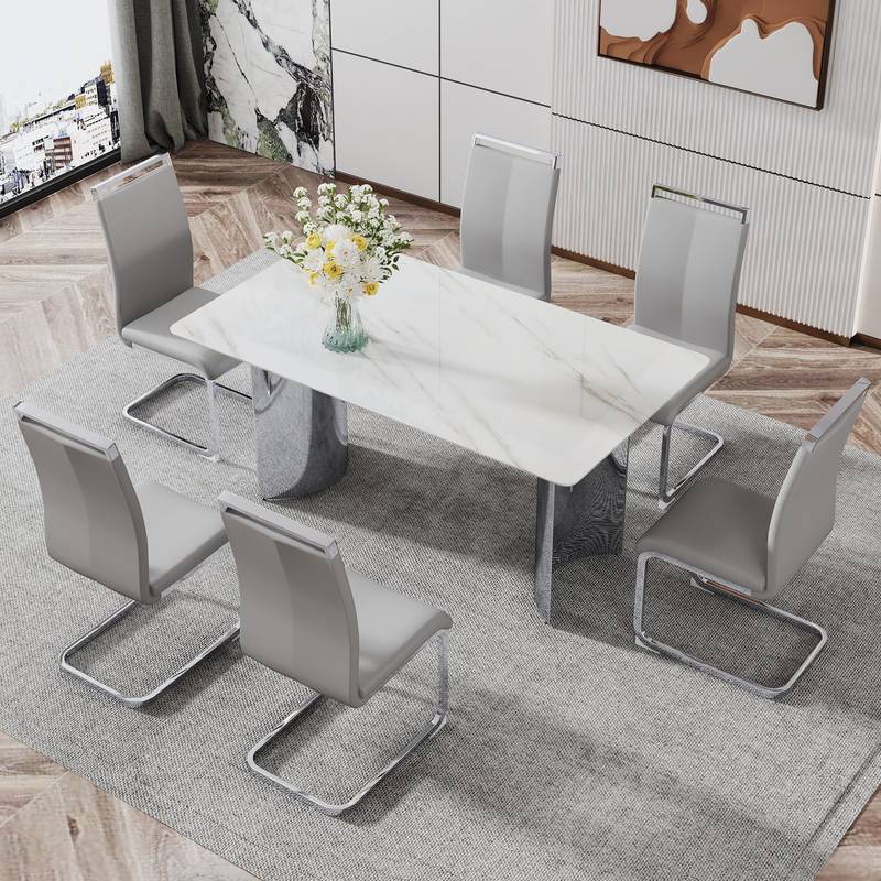 Sleek Marble-Design Dining Table