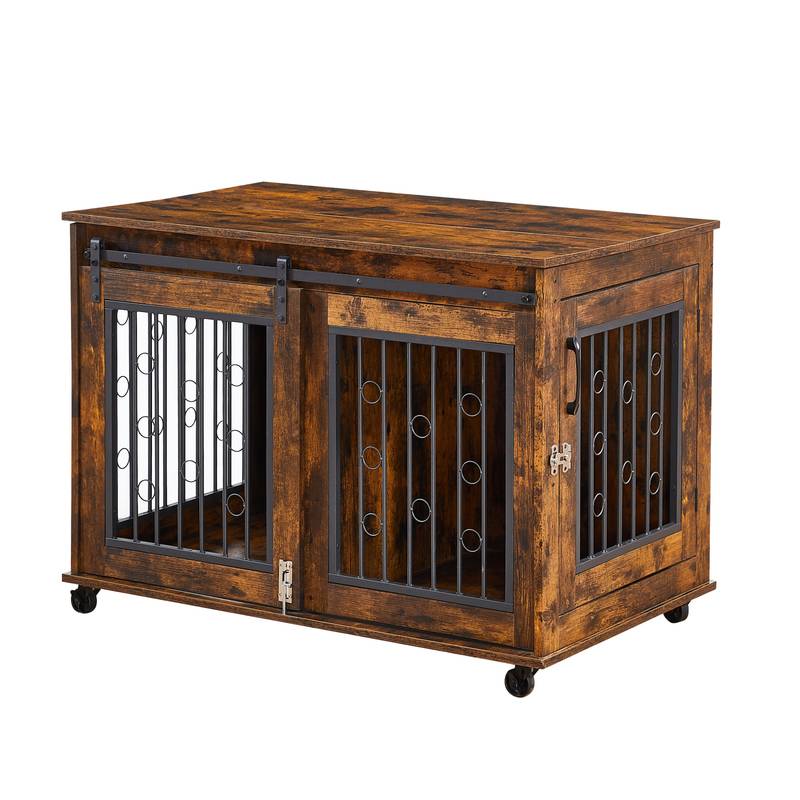 Rustic Double Puppy Sliding Dog Crate