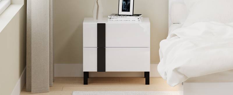 Sleek White LED Bedroom Set with Floating Bed & Nightstands