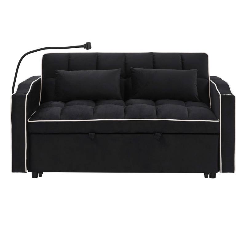 Cozy Convertible Velvet Sofa Bed with USB, Ashtray & Swivel Stand