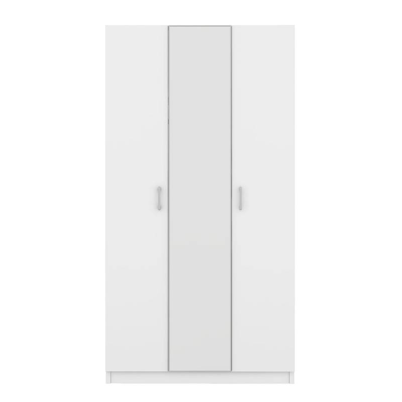 Chic White Wardrobe with Mirror and Shelves