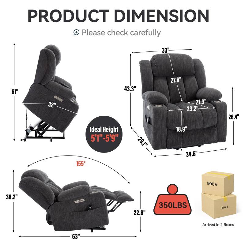 ComfortLift Recliner: Massage & Heat with USB Charging