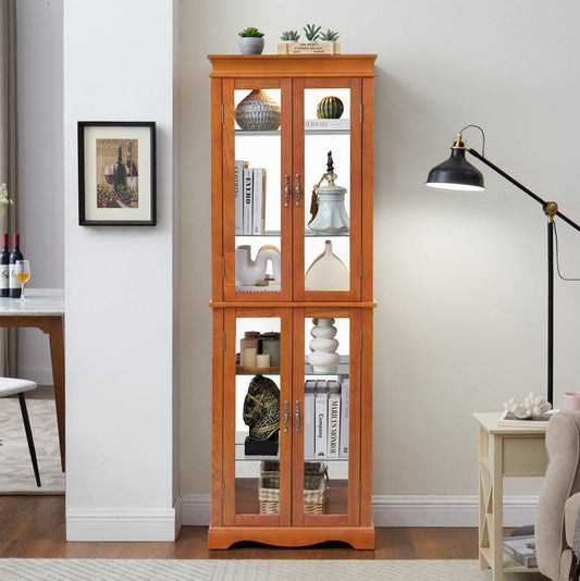 Illuminated Oak Glass Display Cabinet