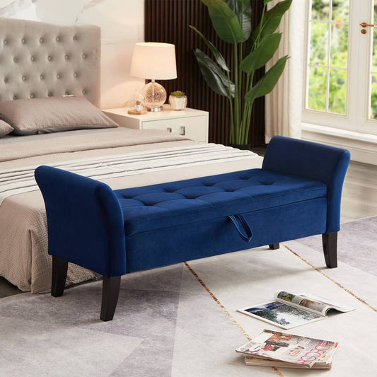 Navy Velvet Storage Bench