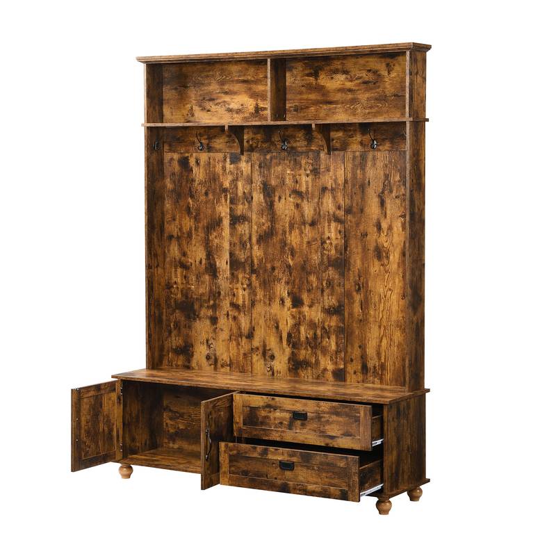 Rustic Charm Hall Tree with Storage and Hooks