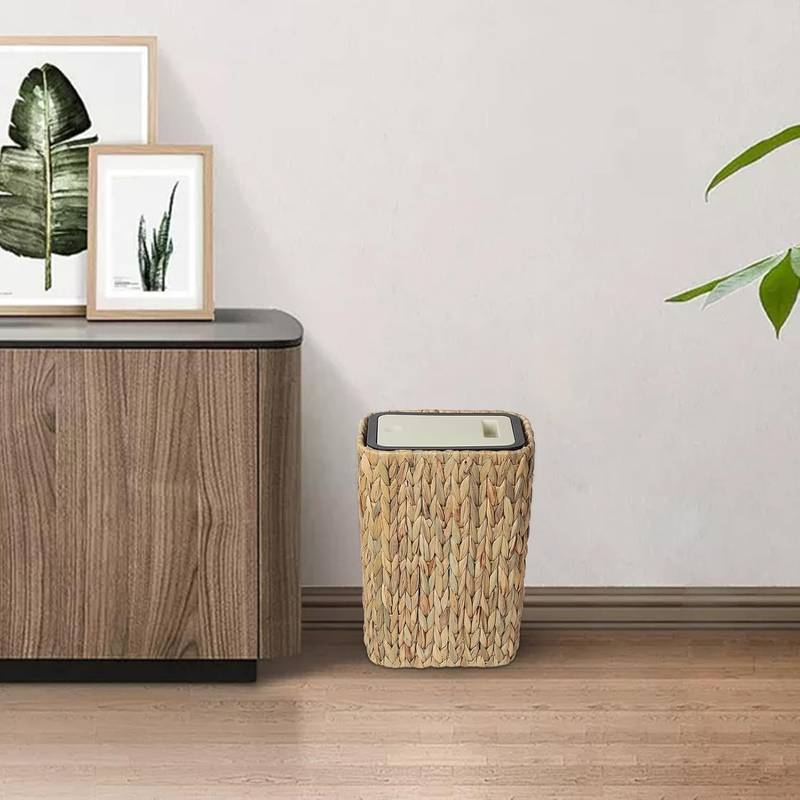 Chic Boho Woven Trash Can with Lid