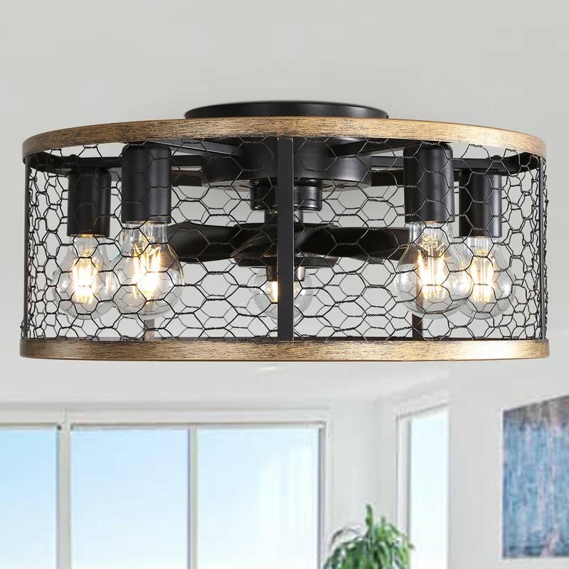 Rustic Remote-Controlled Ceiling Fan with Caged Design