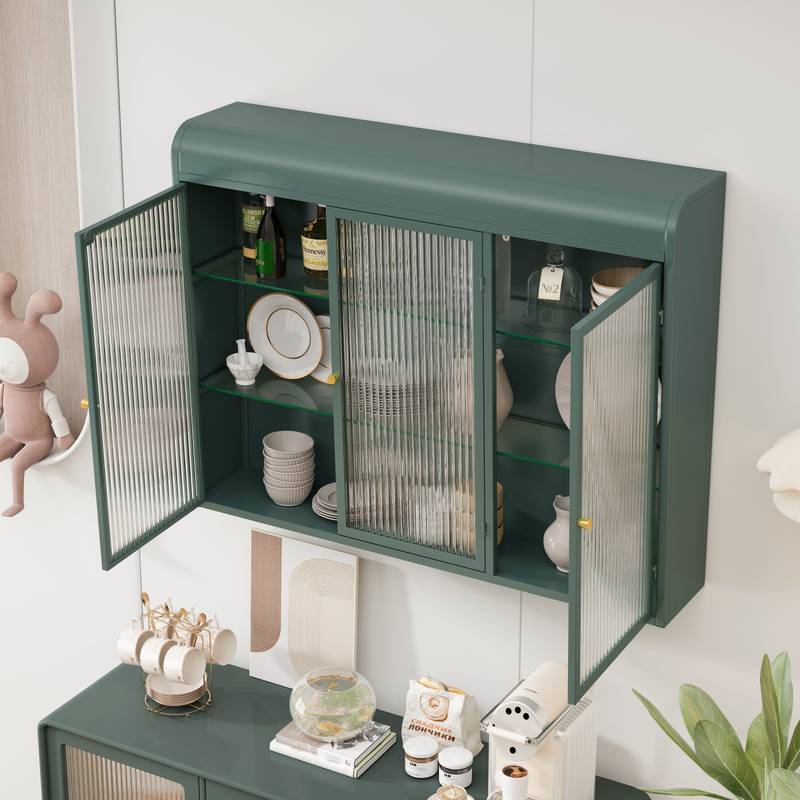 Chic Arched Glass Cabinet in Dark Green