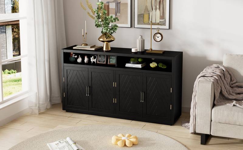 Stylish Black Classic Sideboard with Adjustable Shelves