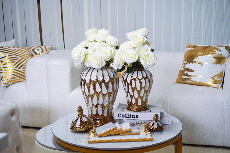 Charming White & Gold Ginger Jar