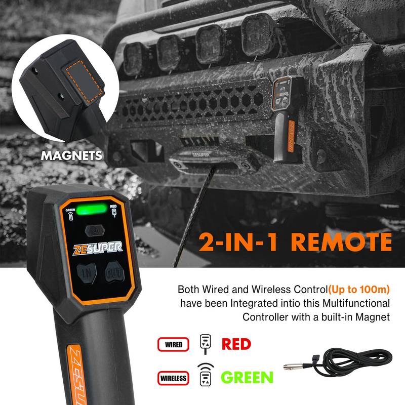 ZESUPER Heavy-Duty Electric Winch with Synthetic Rope and Remote Control