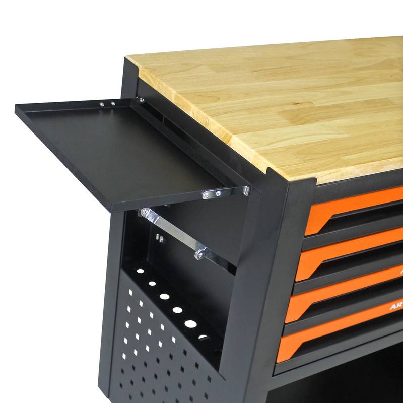 Orange Multi-Use Tool Cart with Wheels and Wooden Top