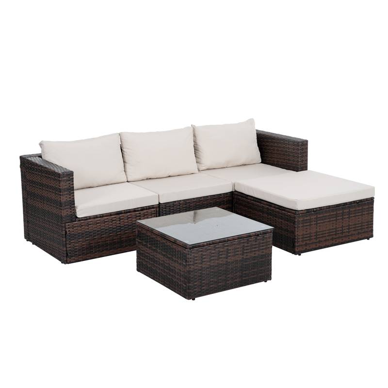 Chic Outdoor Wicker Lounge Set with Glass Table